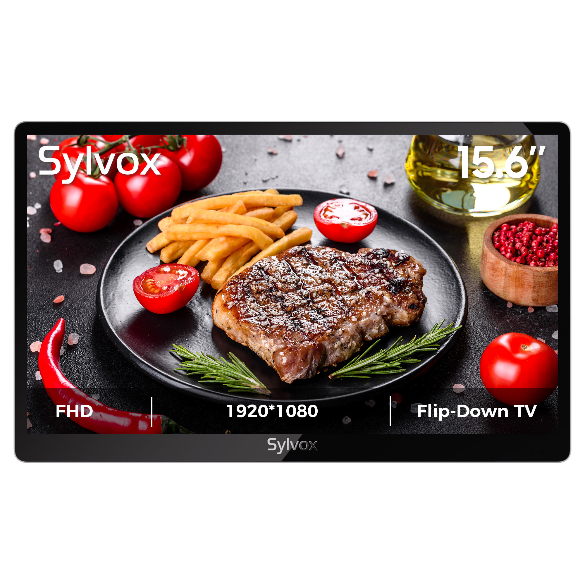 SYLVOX 15.6 inch Kitchen TV, 1080P Full HD Under Cabinet TV, Flip-Down Small 12 Volt TV for Kitchen,