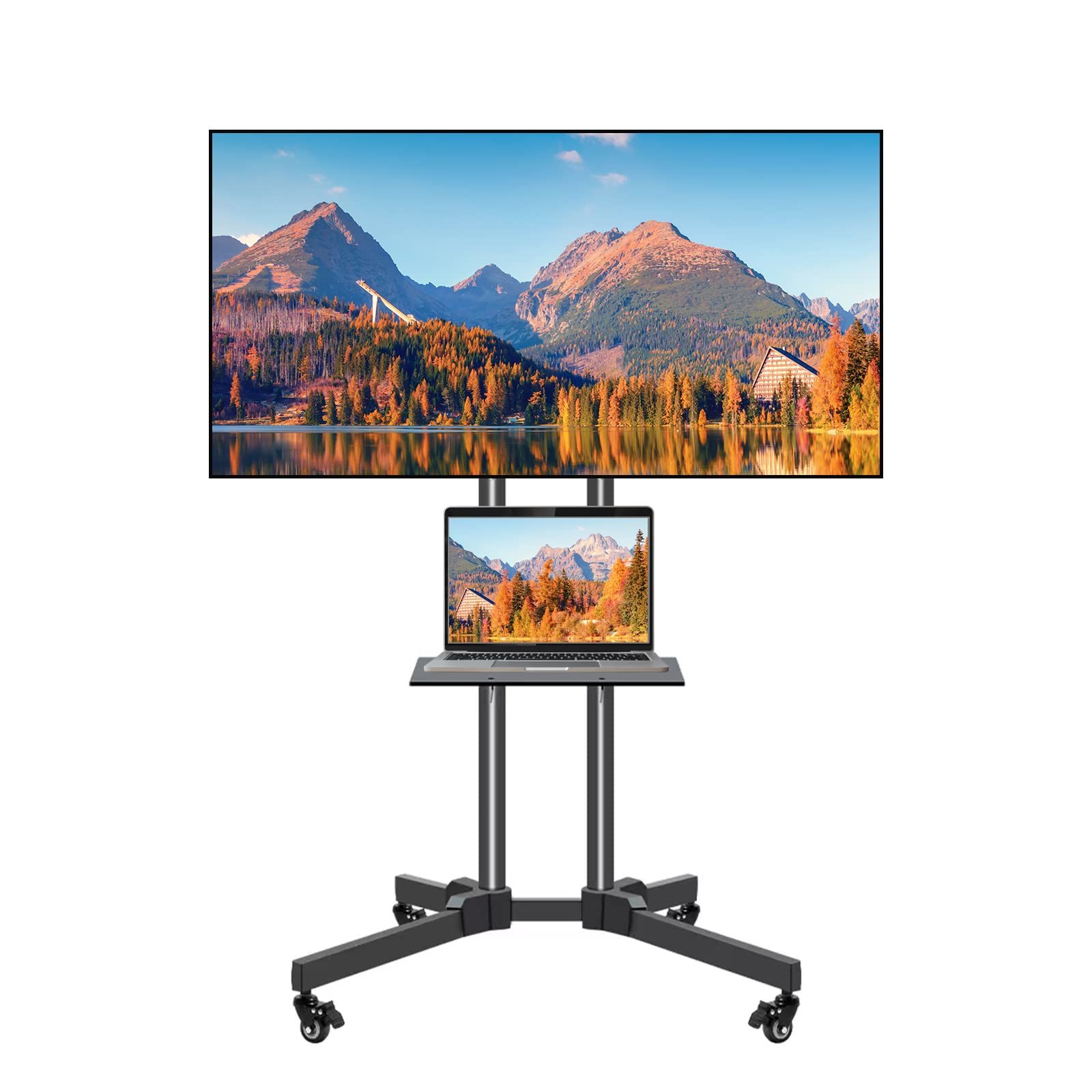 Mobile TV Stand on Wheels for 32-65 Inch LCD LED Flat Panel Curved Screen TV up to 132lbs, TV Cart w