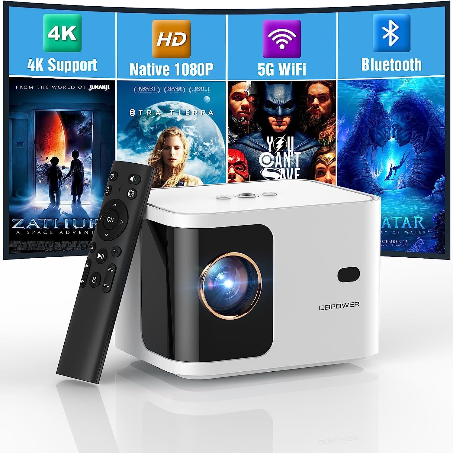 5G WiFi Mini Bluetooth Projector 4K Support, 300 ANSI HD 1080P Portable Video Projector, Â±40Â° Vert