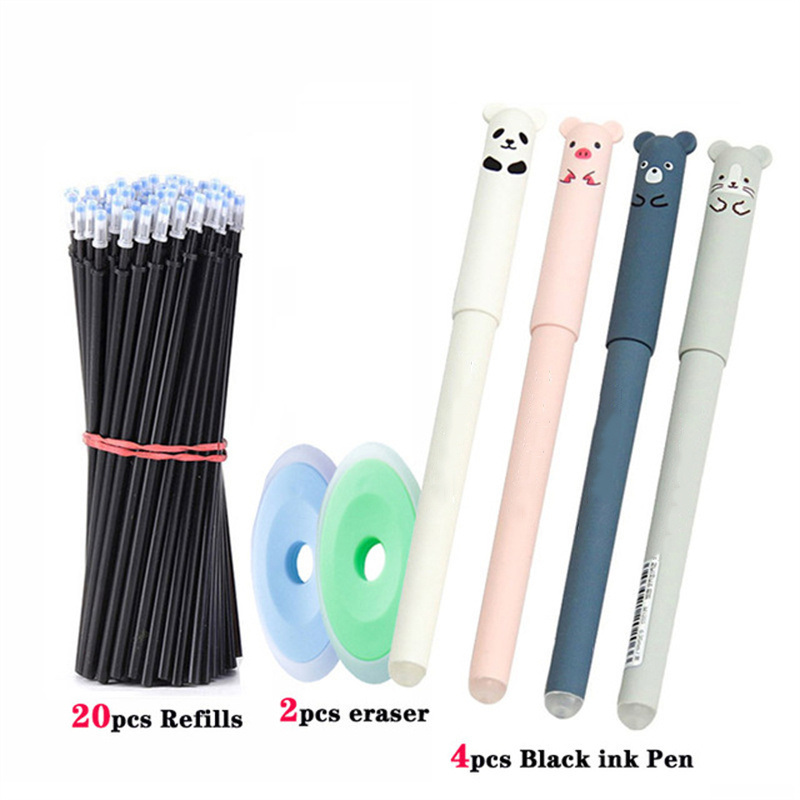 26 Pcs/set Animals Panda Erasable Gel Pen 0.5mm Erasable Pen Refills Rods Washable Handle School Off