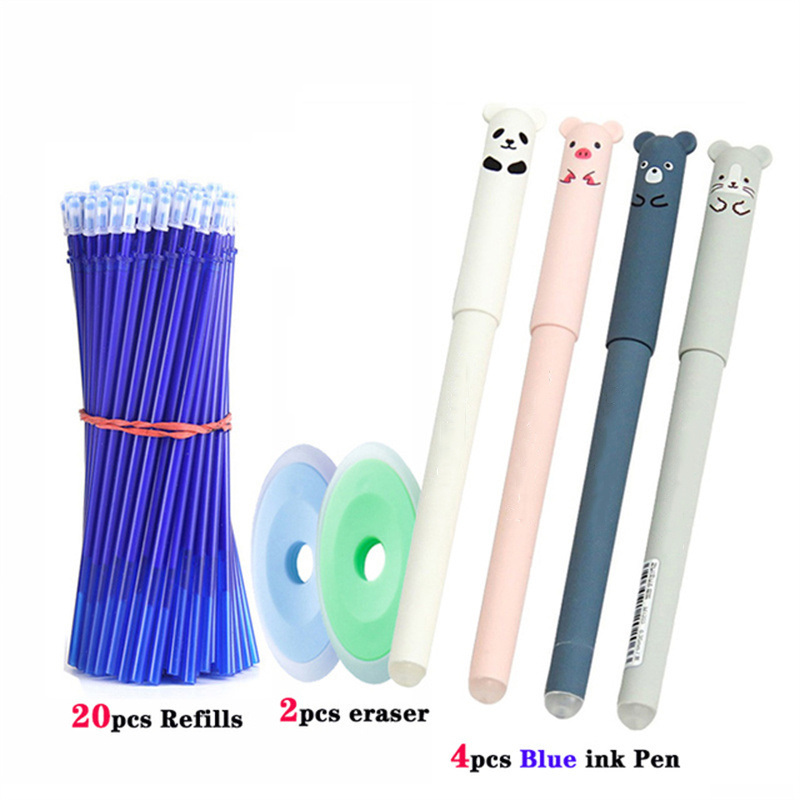 26 Pcs/set Animals Panda Erasable Gel Pen 0.5mm Erasable Pen Refills Rods Washable Handle School Off