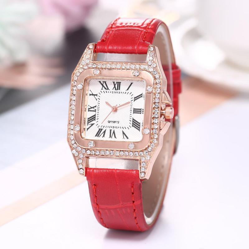 Women Diamond Watch Starry Square Dial Bracelet Watches Ladies Leather Band Quartz Wristwatch Female