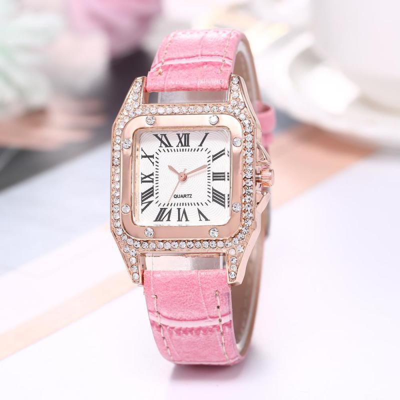 Women Diamond Watch Starry Square Dial Bracelet Watches Ladies Leather Band Quartz Wristwatch Female