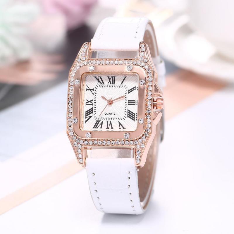 Women Diamond Watch Starry Square Dial Bracelet Watches Ladies Leather Band Quartz Wristwatch Female