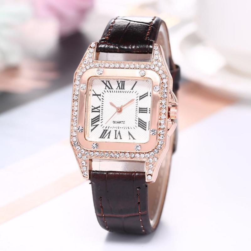 Women Diamond Watch Starry Square Dial Bracelet Watches Ladies Leather Band Quartz Wristwatch Female