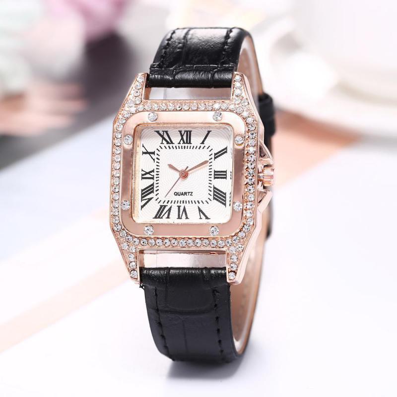 Women Diamond Watch Starry Square Dial Bracelet Watches Ladies Leather Band Quartz Wristwatch Female