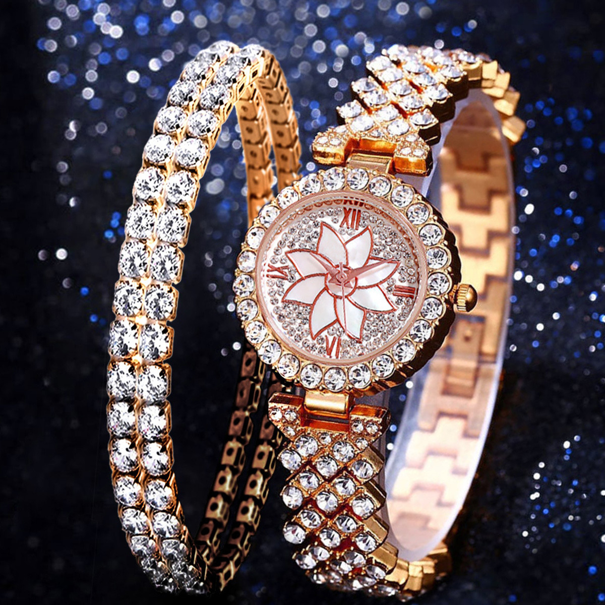 Luxury Women Plated  Rose Gold Watch Fashion Ladies Quartz Diamond Wristwatch Elegant Female Bracele