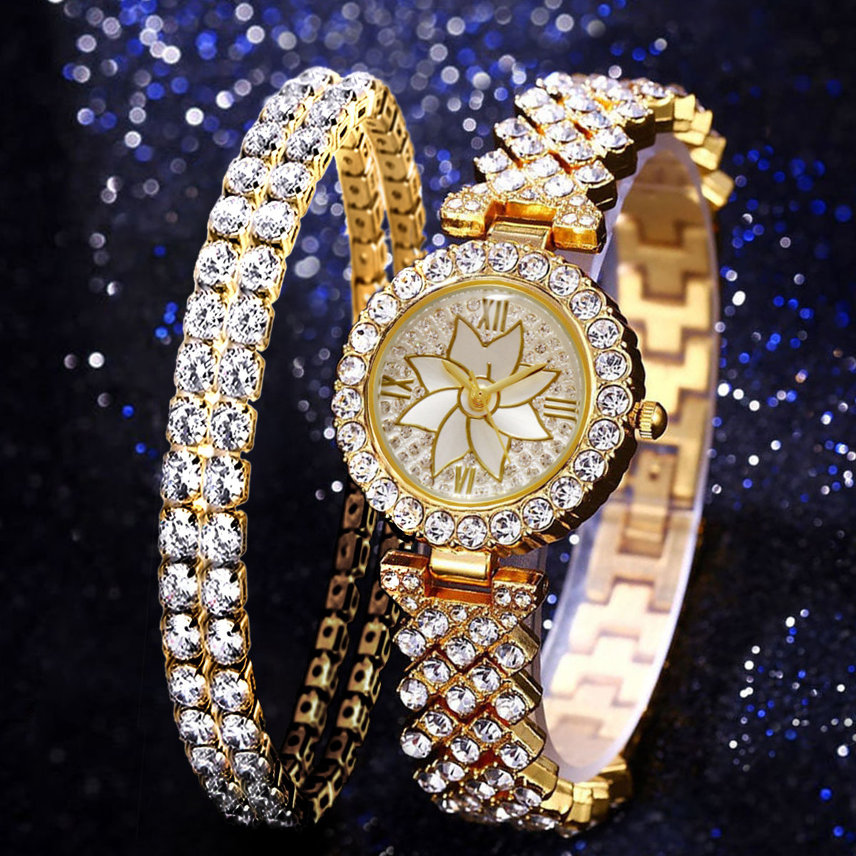 Luxury Women Plated  Rose Gold Watch Fashion Ladies Quartz Diamond Wristwatch Elegant Female Bracele