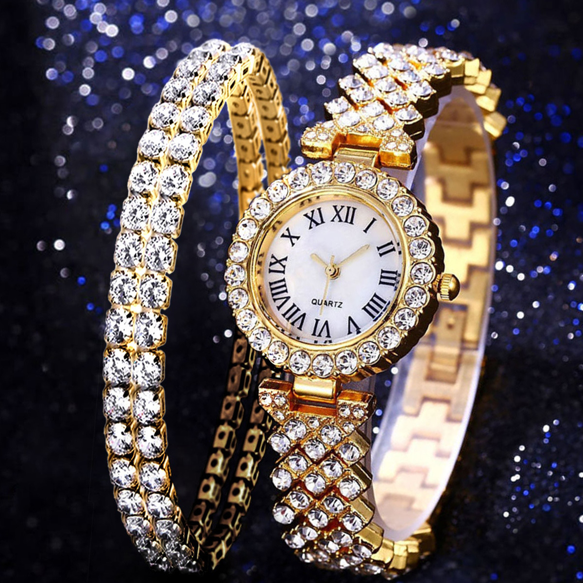 Luxury Women Plated  Rose Gold Watch Fashion Ladies Quartz Diamond Wristwatch Elegant Female Bracele