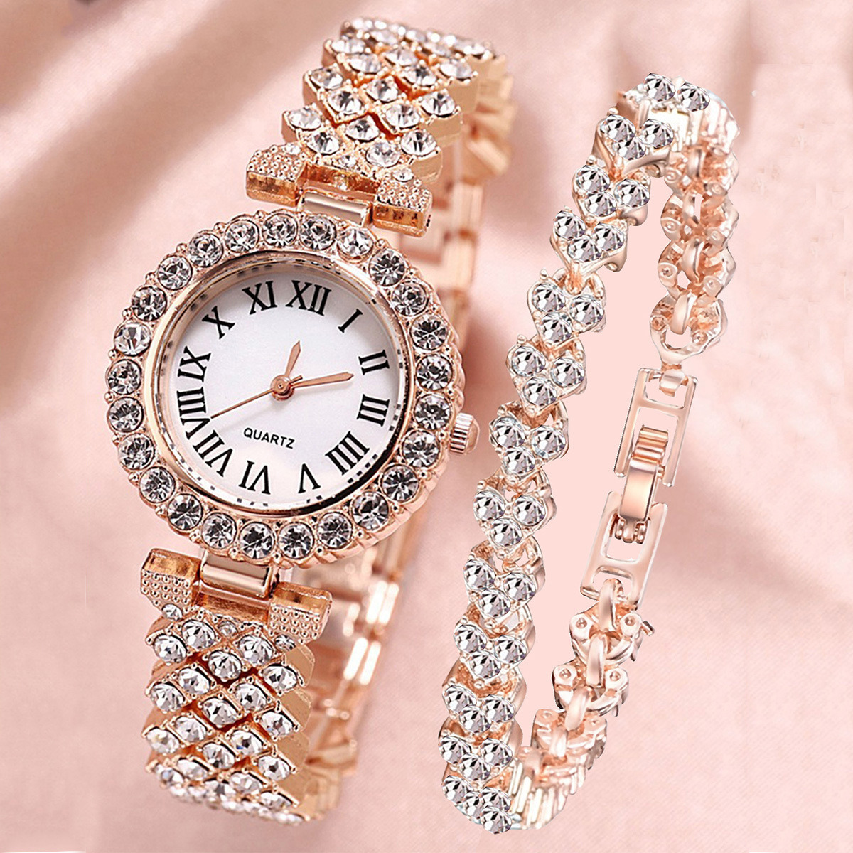 Luxury Women Plated  Rose Gold Watch Fashion Ladies Quartz Diamond Wristwatch Elegant Female Bracele