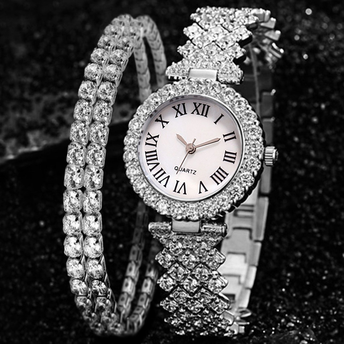 Luxury Women Plated  Rose Gold Watch Fashion Ladies Quartz Diamond Wristwatch Elegant Female Bracele