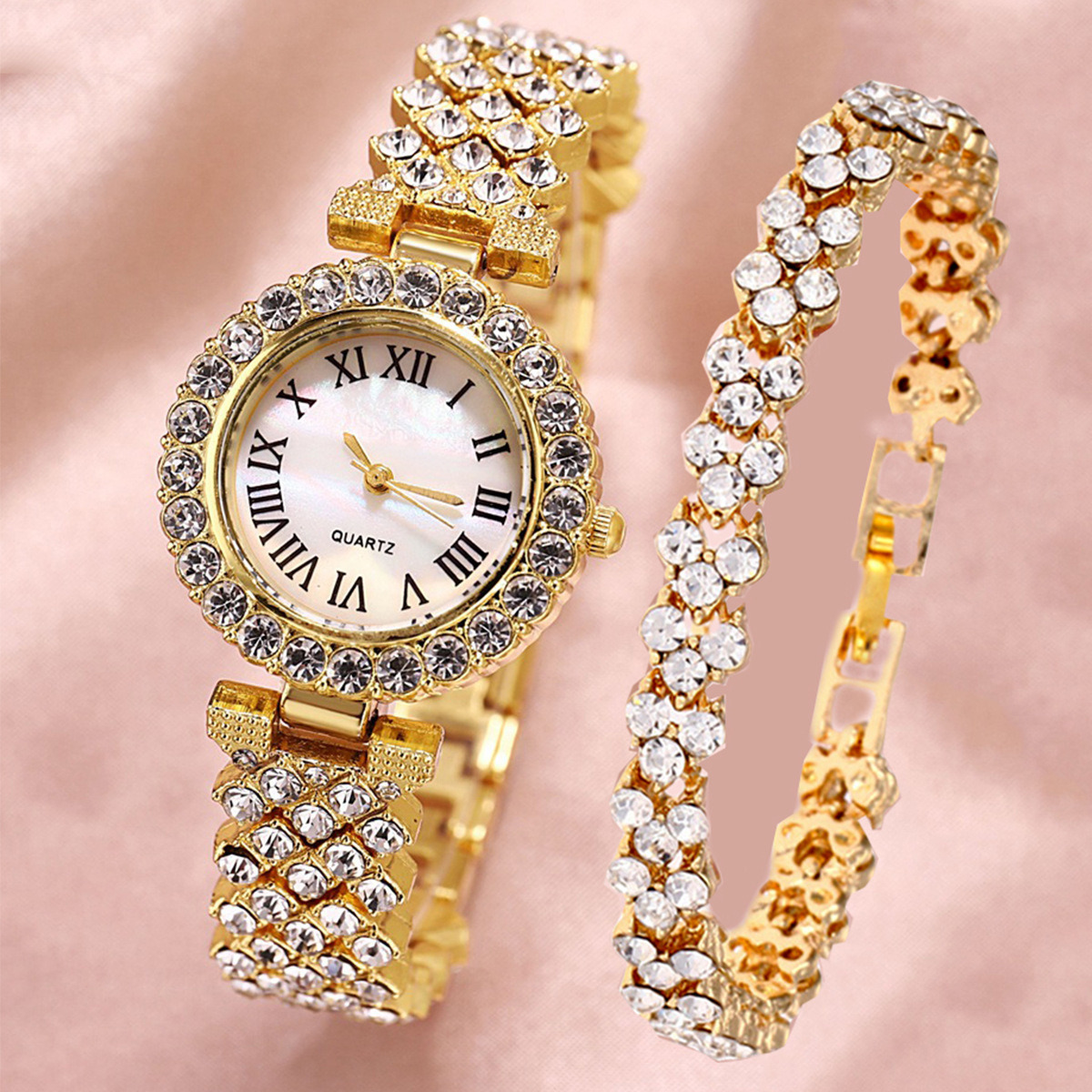 Luxury Women Plated  Rose Gold Watch Fashion Ladies Quartz Diamond Wristwatch Elegant Female Bracele