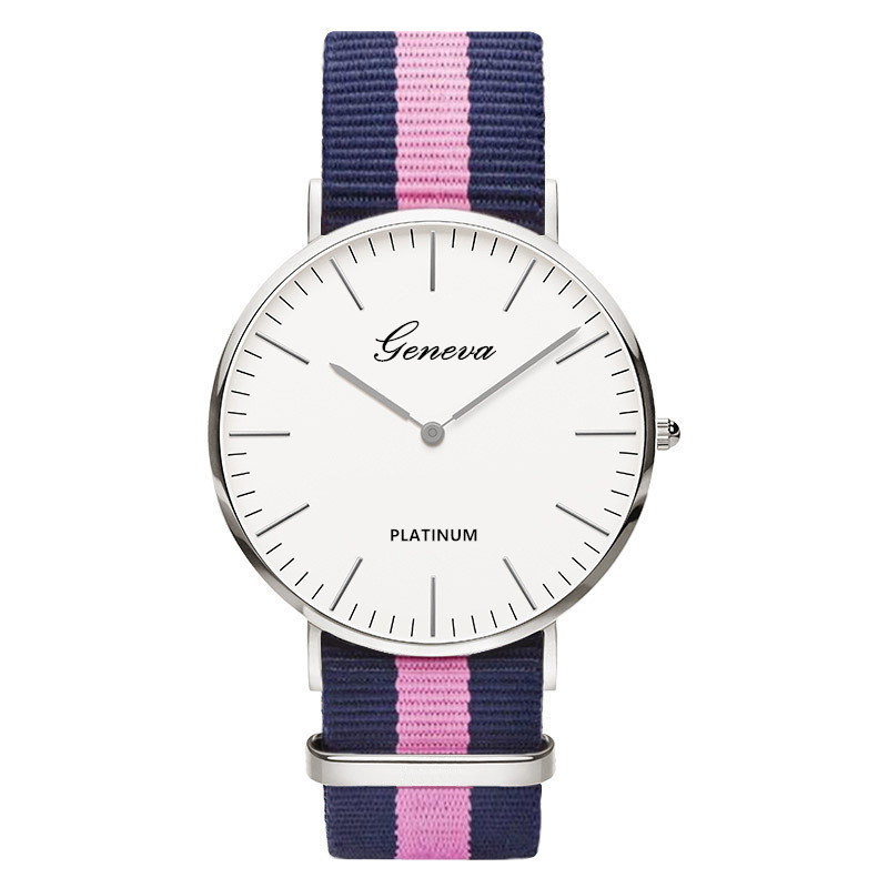 Classic Fashion Stripe Nylon Band Women Watch Top Luxury Brand Men Quartz Wrist Watch Lady Watch Mon