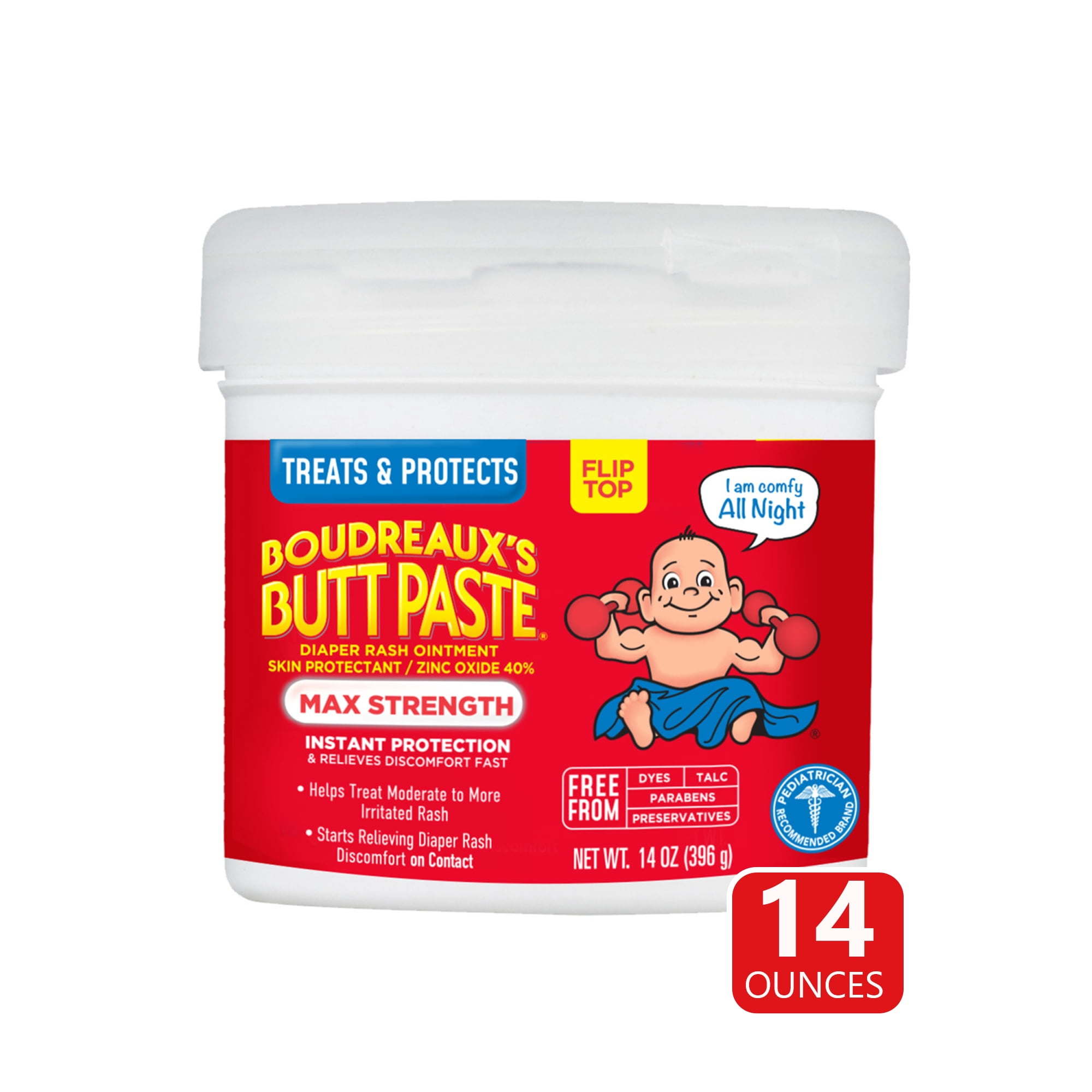 Boudreaux's Butt Paste Maximum Strength, Baby Diaper Rash Cream, Ointment, 14 oz Flip-Top