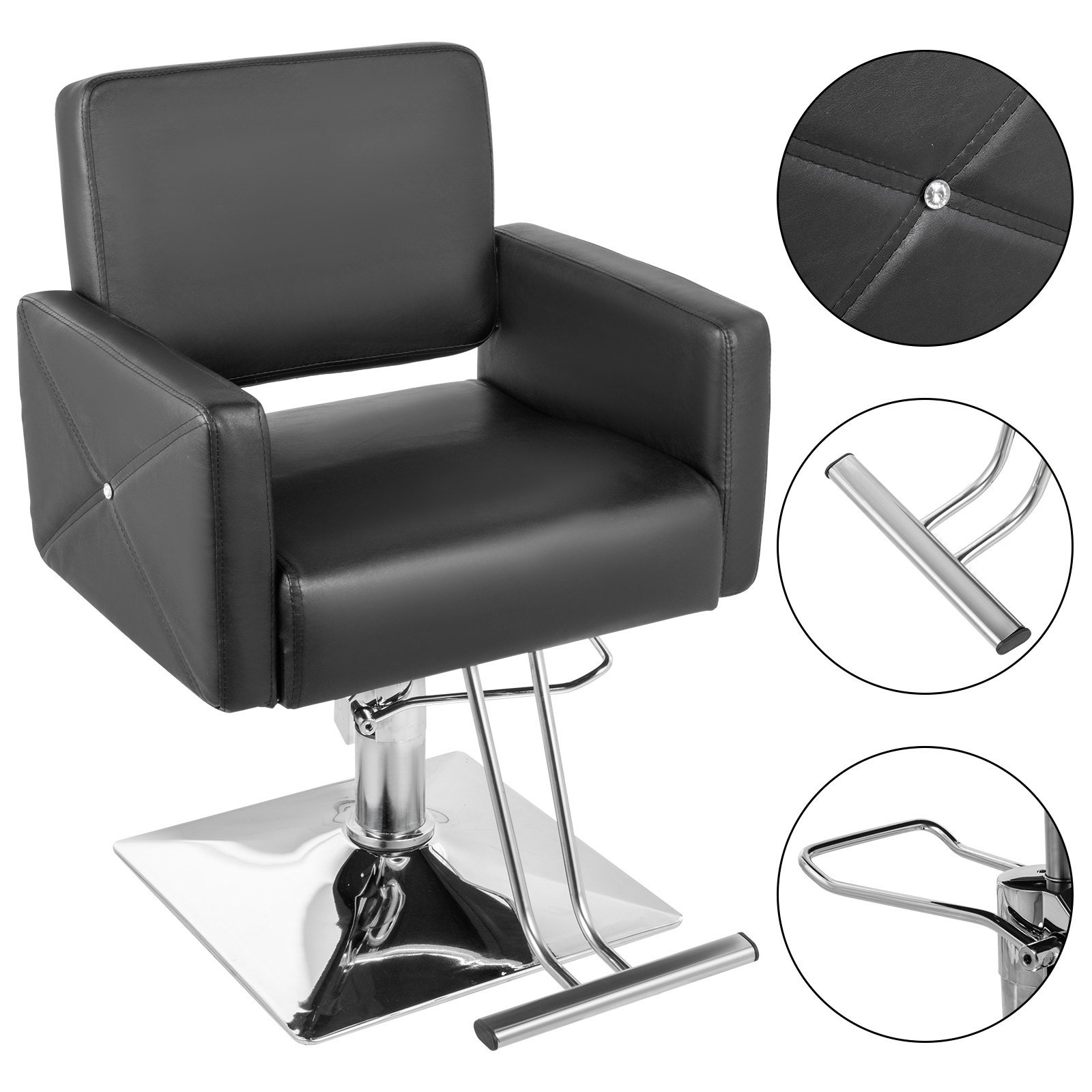 Styling Chair Black Hydraulic Lift Square Base Hairdressing Furniture Barber Salon Chair PU leather