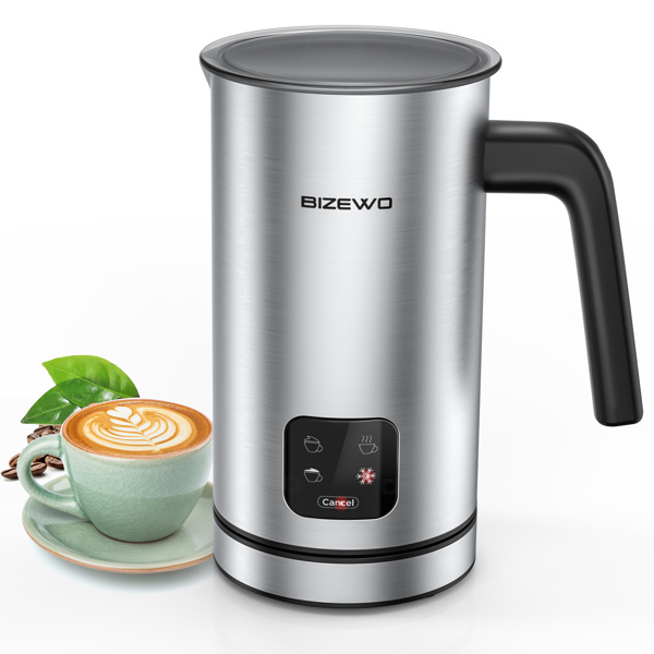 Milk Frother and Steamer, Electric Milk Warmer with Touch Screen, BIZEWO 4 IN 1 Automatic Stainless 