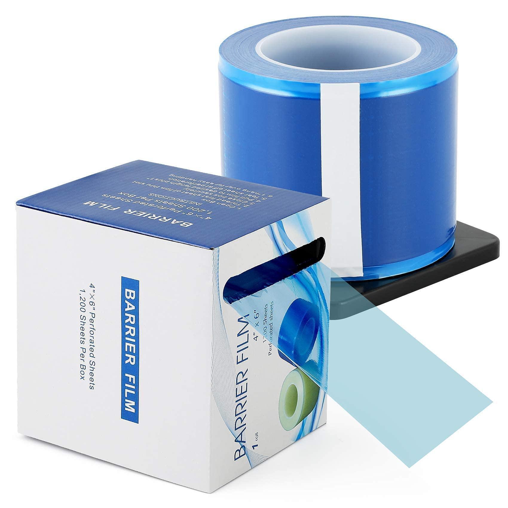 Universal Barrier Film 4x6 inch Roll of 1200 Disposable Adhesive Blue Tape in Dispenser Box Protecti