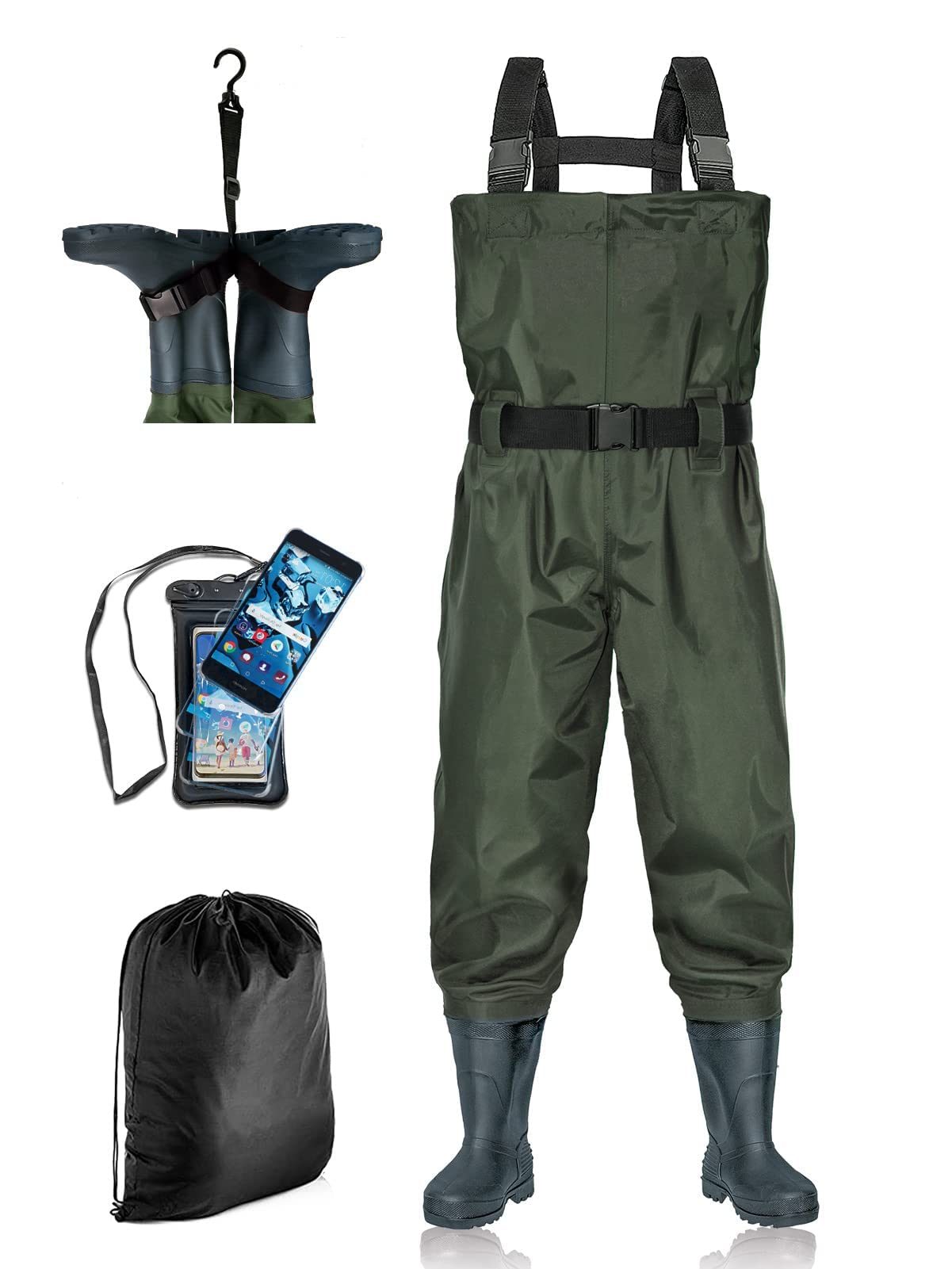 BELLE DURA Fishing Waders Chest Waterproof Light Weight Nylon Bootfoot Waders for Men Women with Boo