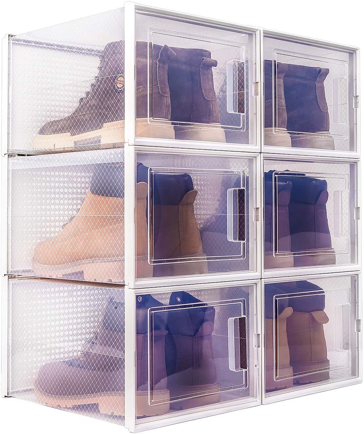 Storage Shoe Box;  Foldable Clear Sneaker Display Box;  Stackable Storage Bins Shoe Container Organi