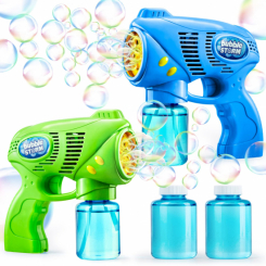 JOYIN 2 Bubble Guns with 2 Bottles Bubble Refill Solution (10 oz Total), Bubble Machine for Toddlers