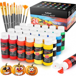 Caliart Acrylic Paint Set With 12 Brushes, 24 Colors (59ml, 2oz) Art Craft Paints Gifts for Artists 