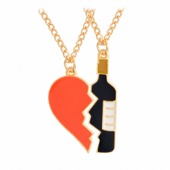 Cracked Heart Shape and Wine Bottle Pendant Necklace Best Friends Forever Couple Necklace Jewelry Gi