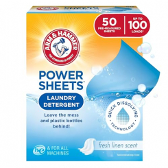 Arm & Hammer Power Sheets Laundry Detergent, Fresh Linen 50ct, up to 100 Small Loads (Packaging may 