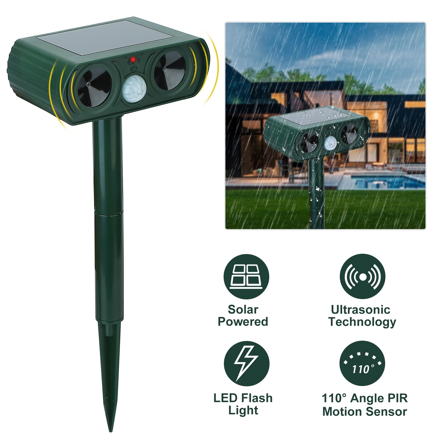 Ultrasonic Animal Repeller Solar Powered Motion Sensor Repellent IPX4 Waterproof Outdoor For Farm Ga