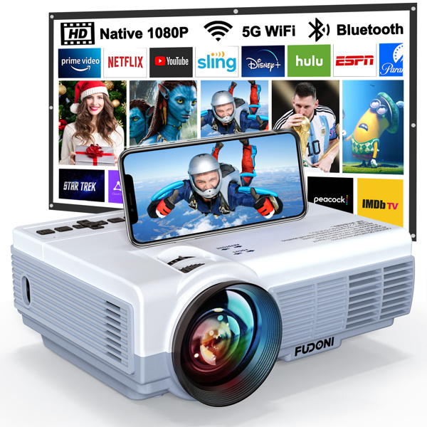 Projector with WiFi and Bluetooth,5G WiFi 9000L Native 1080P Video Projector, FUDONI Portable Movie 