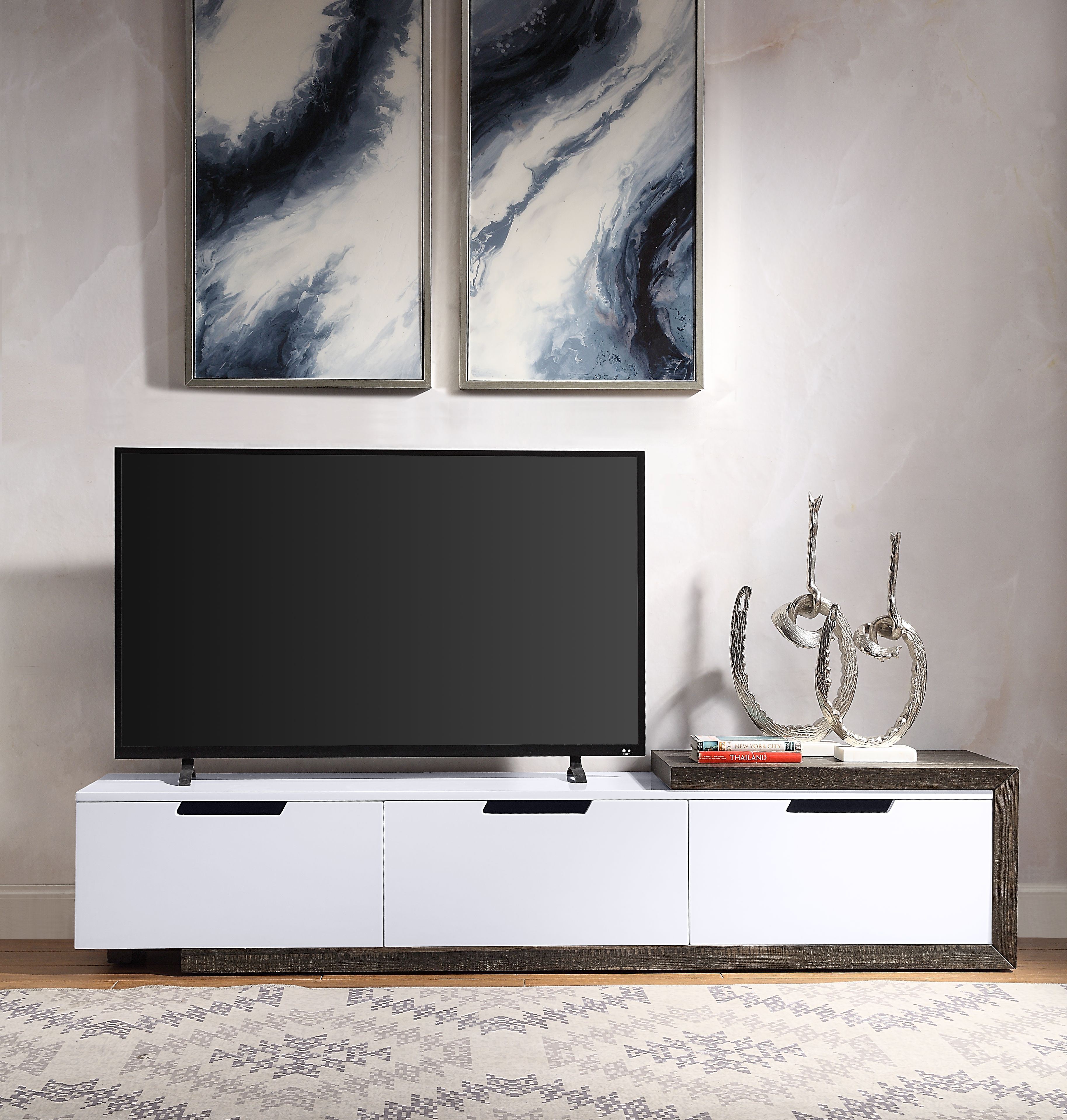 Orion TV Stand; White High Gloss & Rustic Oak 91680