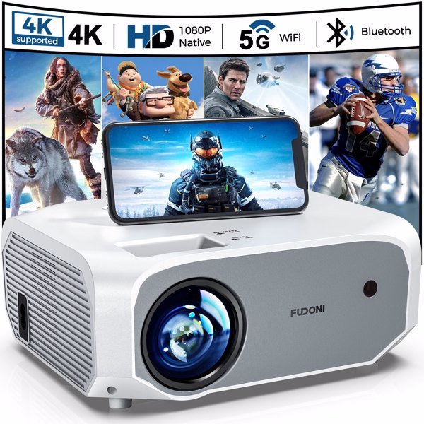 Projector with WiFi and Bluetooth - Native 1080P 5G WiFi 4K projector compatible with FUDONI 10000L 