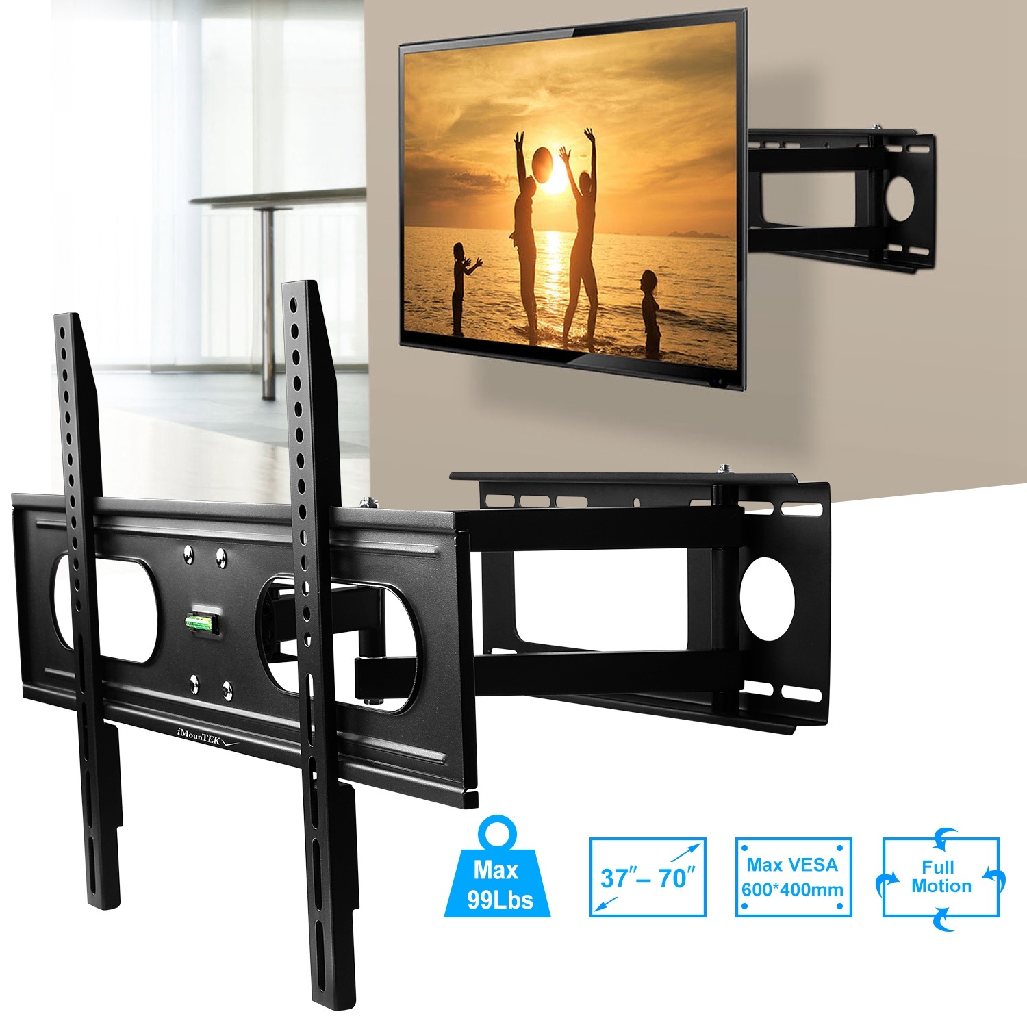 Full Motion TV Wall Mount Swivel Tilt TV Wall Rack Support 37-70' TV Wall Mount Max VESA Up To 600x4