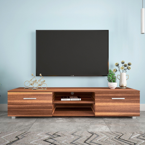 Walnut TV Stand for 70 Inch TV Stands; Media Console Entertainment Center Television Table; 2 Storag