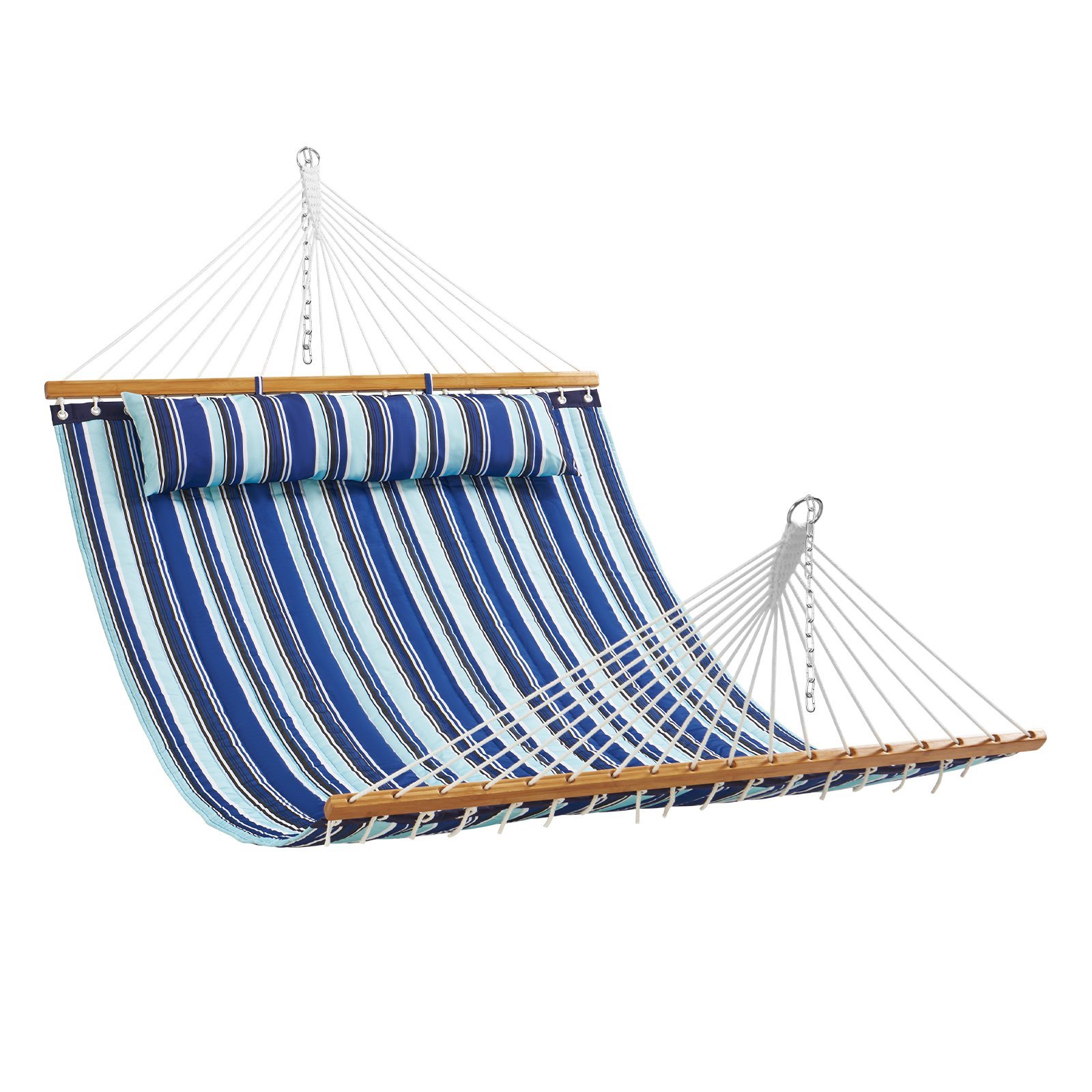 VEVOR Double Quilted Fabric Hammock, 12 FT Double Hammock with Hardwood Spreader Bars, 2 Person Quil