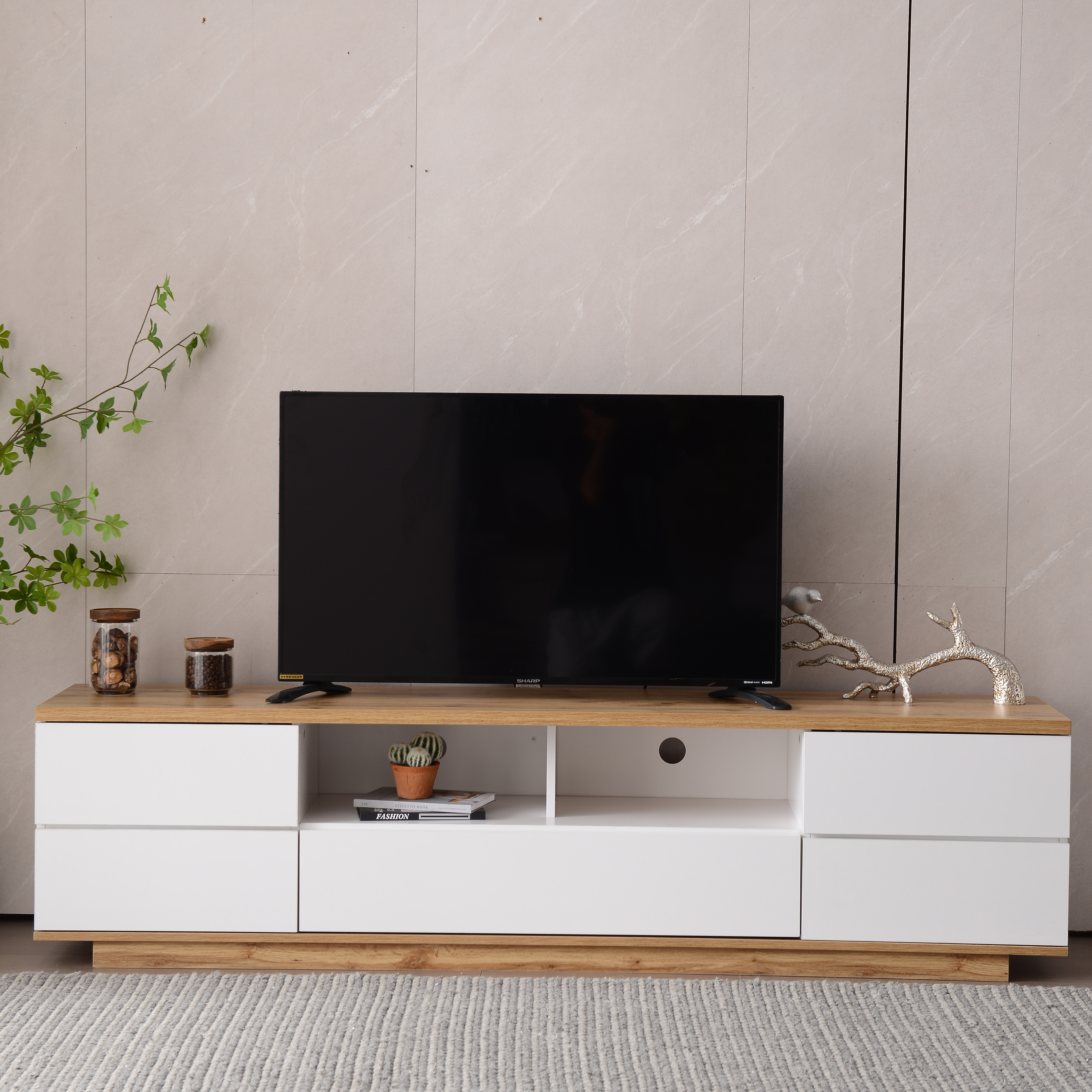 Modern TV stand for TVs up to 80'' , Media Console with Multi-Functional Storage, Entertainment Cent
