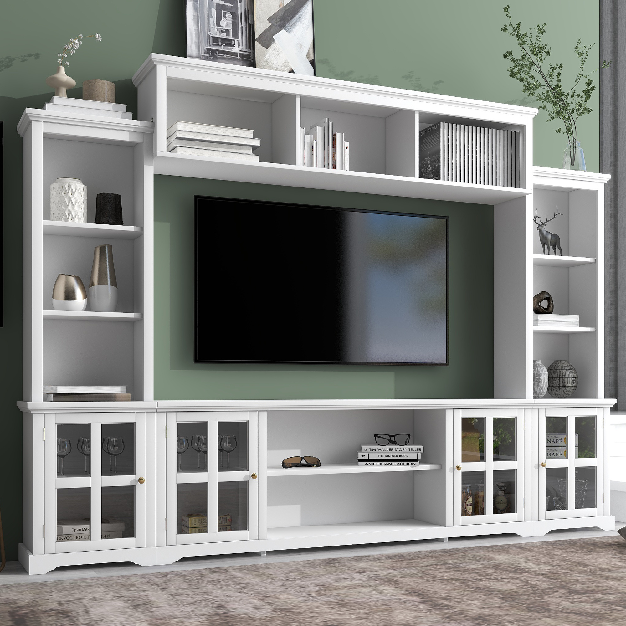 [VIDEO provided] ON-TREND Minimalism Entertainment Wall Unit with Bridge, Modern TV Console Table fo