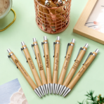 Custom Engraved Bamboo Ballpoint Pens, Wooden Retractable