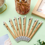 Custom Engraved Bamboo Ballpoint Pens, Wooden Retractable