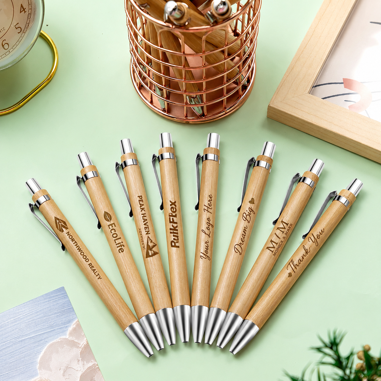 Bamboo Pens Custom Engraved Bamboo Ballpoint Pens, Wooden Retractable - Image 1