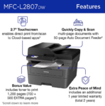 Brother MFC-L2807DW Wireless Compact Monochrome All-in-One Laser Printer with Copy, Scan and Fax, Duplex - Image 4