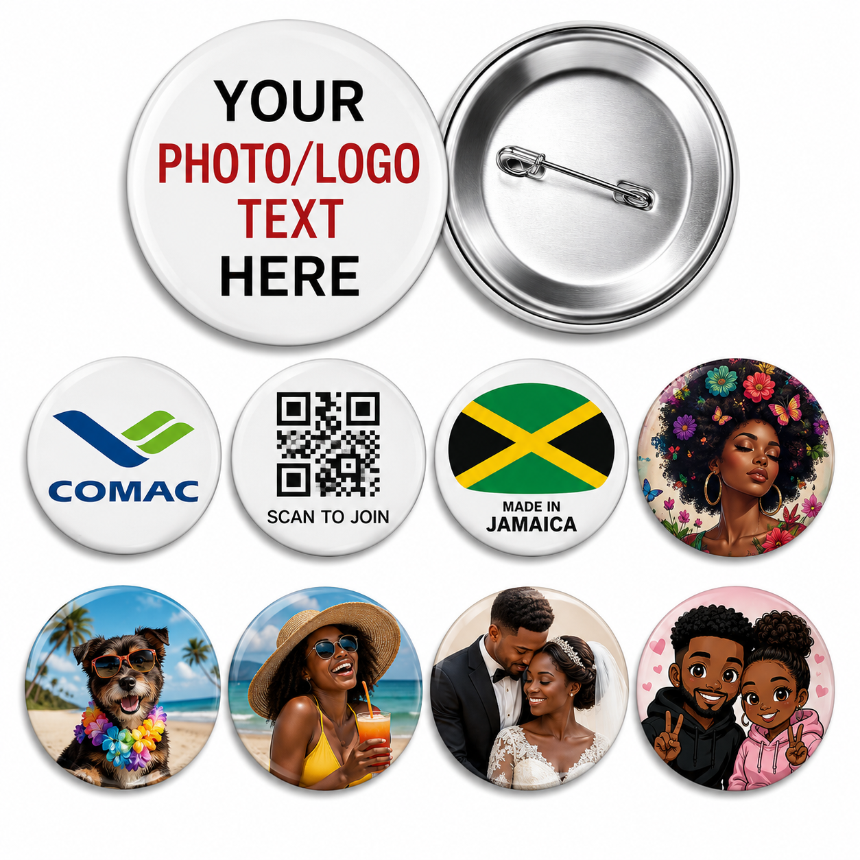 Custom Buttons 3 Custom Buttons and Custom Pins, Customizable Personalized Photo Button Pins - Image 1